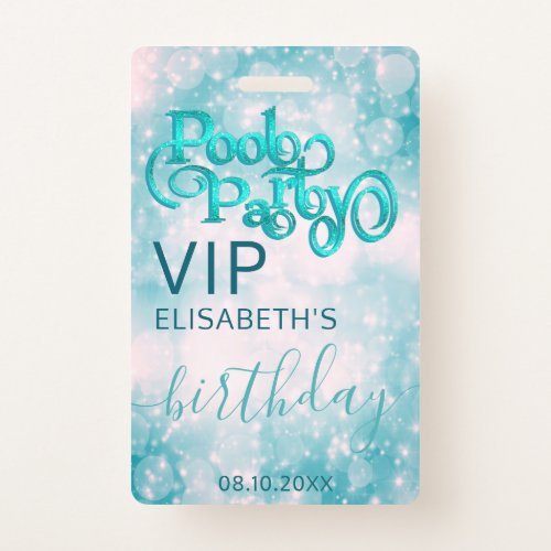 Fun cool glitter script pool party  VIP  Badge
