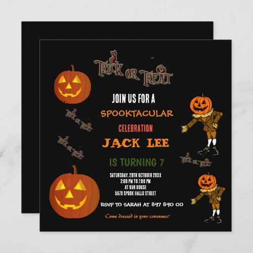 Fun Cool Halloween Trick or Treat Birthday Square  Invitation