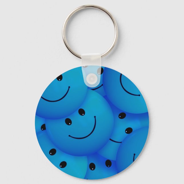 Fun Cool Happy Blue Faces Keychain (Front)