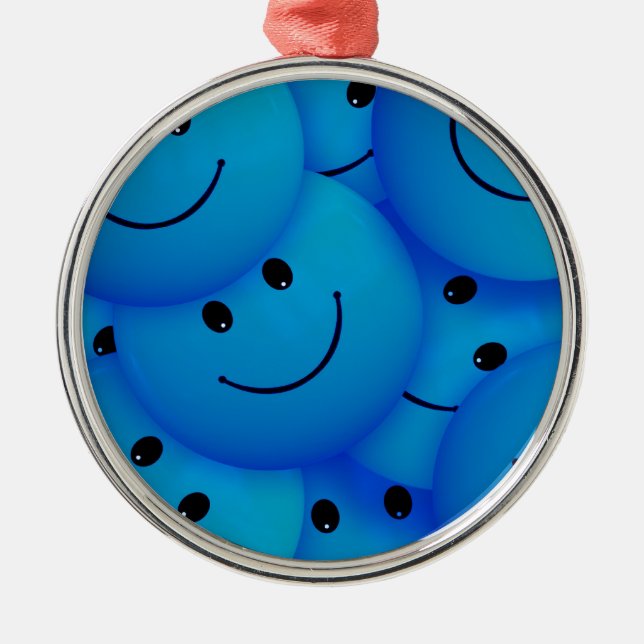 Fun Cool Happy Blue Faces Metal Ornament (Front)