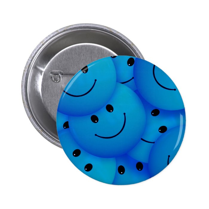 Fun Cool Happy Blue Smiley Faces Pins