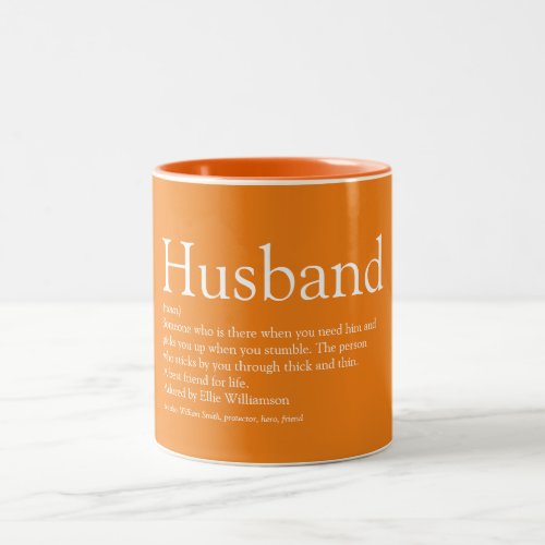Fun Cool Husband Definition Quote Orange Two_Tone Coffee Mug
