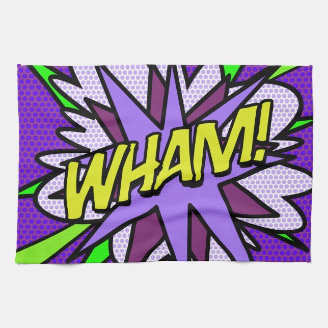 Fun Cool Modern WHAM Comic Book Kitchen Towel (Horizontal)