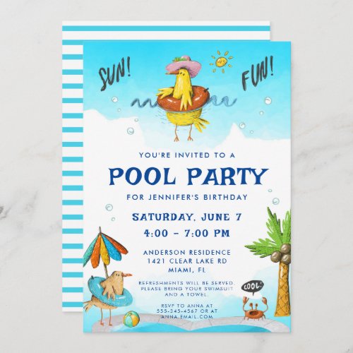 Fun Cool Pool Party Birthday Invitation