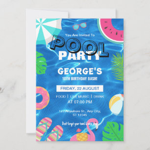 Fun Cool Pool Party Swimming Birthday Invitation
