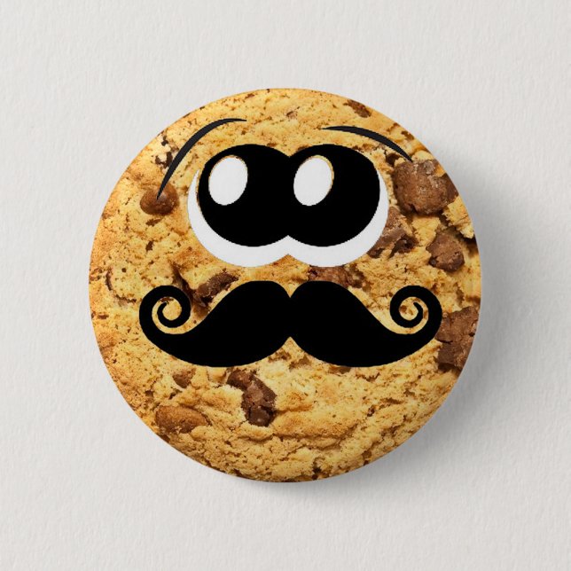 Fun Cool Quirky Trendy Cute Cookie Mustache Button (Front)