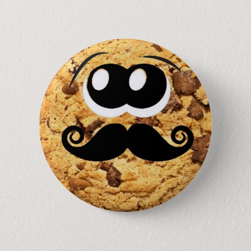 Fun Cool Quirky Trendy Cute Cookie Mustache Button