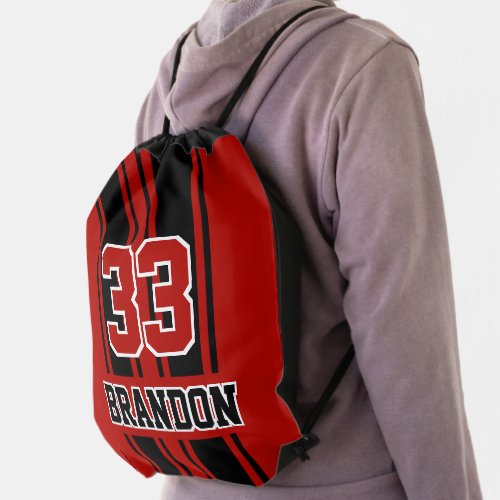 Fun Cool Red And Black Auto Race Sport Stripes Drawstring Bag