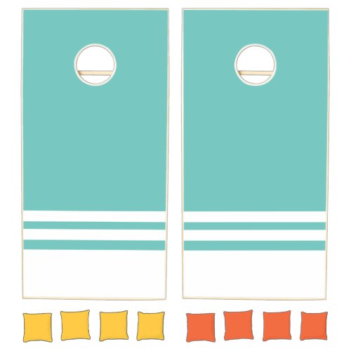 Fun Cool Retro Aqua White Base Racing Stripes Cornhole Set