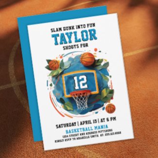Fun Cool Sport Colorful Blue Basketball Birthday 