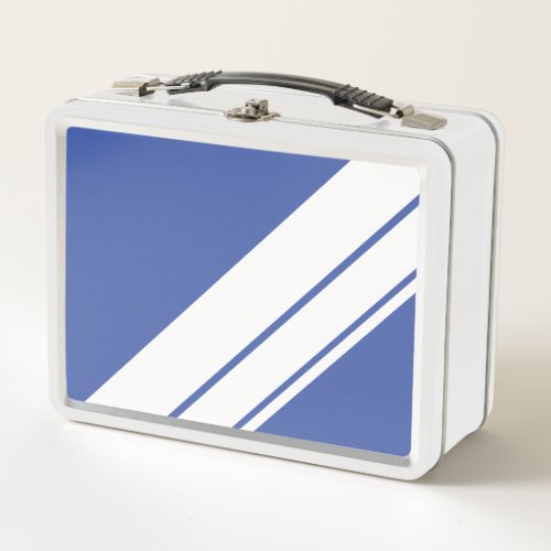 Fun Cool Sporty Blue Wide White Diagonal Stripes   Metal Lunch Box