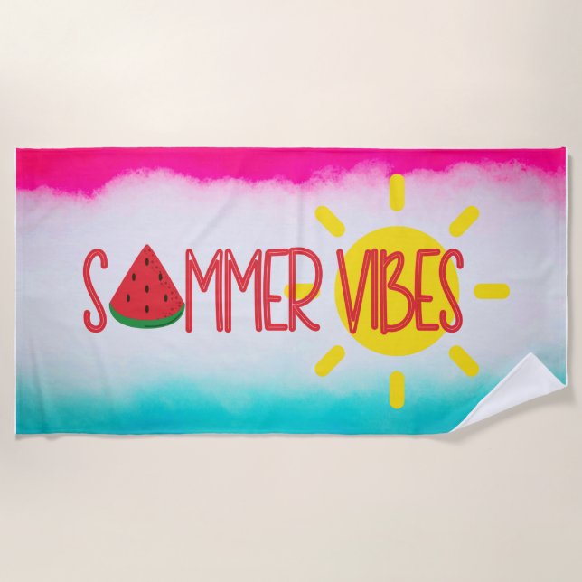 Fun Cool Summer Vibes Summer Beach Towel (Front)