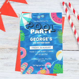 Fun Cool Swimming Pool Party Birthday Invitation