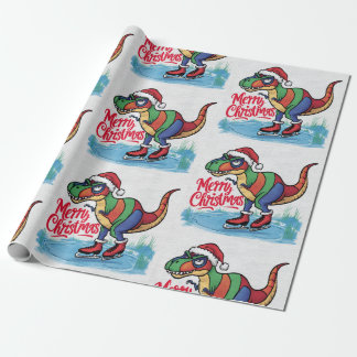 Fun Cool T-rex Dinosaur Skating Christmas Abstract Wrapping Paper