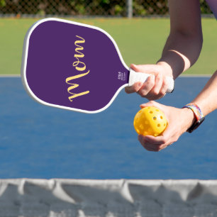 Fun Cool Vibrant Elegant Dark Purple "Mom" Script  Carbon Fiber Pickleball Paddle
