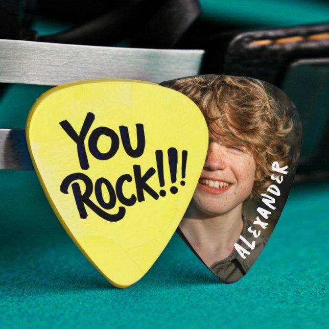 Fun Cool You Rock Black Yellow Music Brush Photo Guitar Pick (Creator Uploaded)