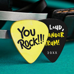 Fun Cool You Rock Black Yellow Music Brush Typo Guitar Pick