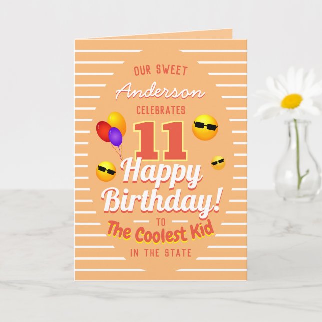 Fun Coolest Kid Birthday Sun Emojis and Balloons Card (Small Plant)