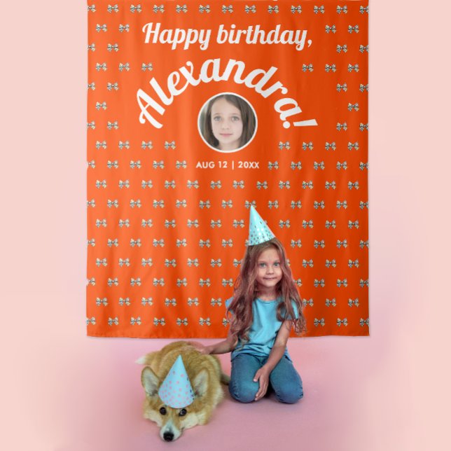 Fun Coquette Orange Red Bow Pattern Photo Backdrop (Creator Uploaded)