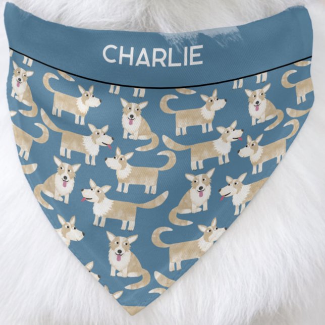 Fun Corgi Dog Pattern Personalized Name Pet Bandana Collar (Fun Corgi dog pattern personalized custom name pet bandana)