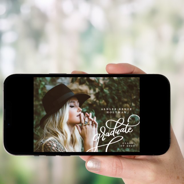 Fun Corner Script Four Photo Grad Announcement  (Front Digital)