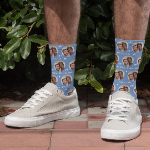 Fun Cornflower Blue Newlywed Couple Photo Pattern Socks