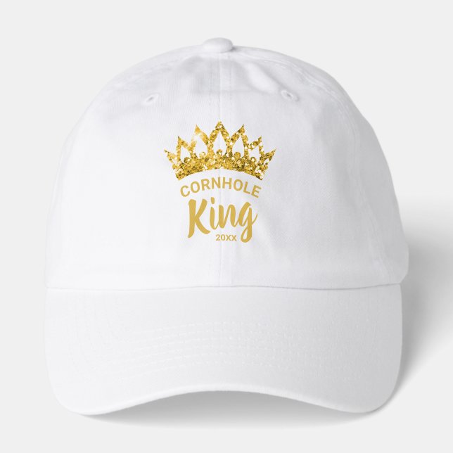Fun Cornhole King Gold Crown Custom Hat (Front)