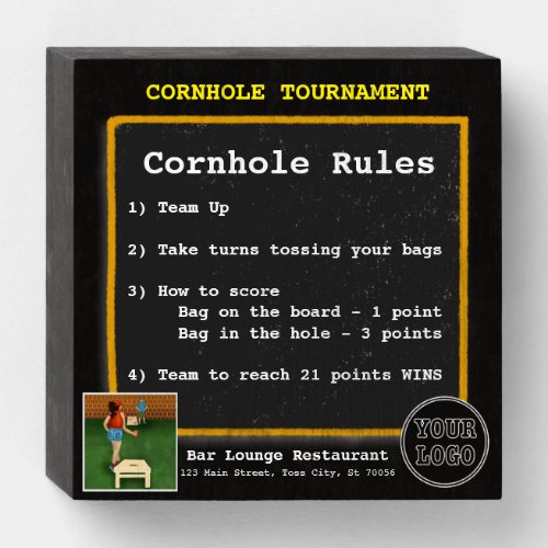 Fun Cornhole Tournam Bar Restaurant Cornhole Rules Wooden Box Sign