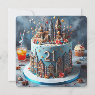 FUN COSMOPOLITAN 21ST BIRTHDAY CAKE CARD