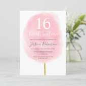Fun cotton candy glitter pink watercolor sweet 16 invitation (Standing Front)