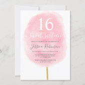 Fun cotton candy glitter pink watercolor sweet 16 invitation (Front)
