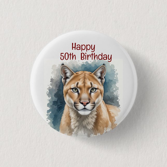  Fun Cougar Over the Hill Custom Age Birthday Button (Front)