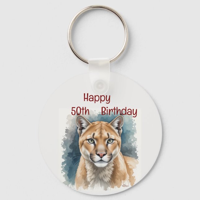  Fun Cougar Over the Hill Custom Age Birthday Keychain (Front)
