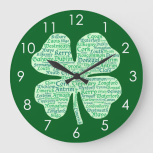 Fun Counties of Ireland Shamrock Large Clock