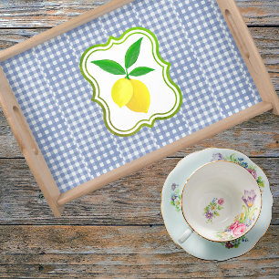 Fun Country Off Set Blue White Check Lemon  Serving Tray