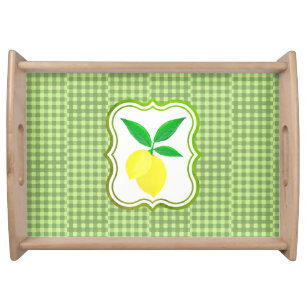 Fun Country Off Set Green Check Lemon  Serving Tray