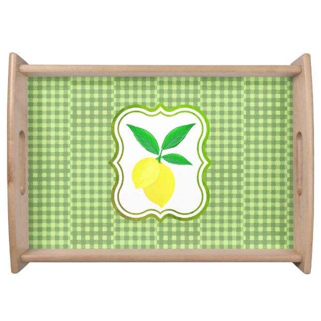 Fun Country Off Set Green Check Lemon  Serving Tray (Front)