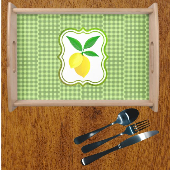 Fun Country Off Set Green Check Lemon  Serving Tray (Sunshine fresh!)