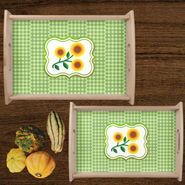 Fun Country Off Set Green Check Sunflower Serving Tray (Spring time fresh!)