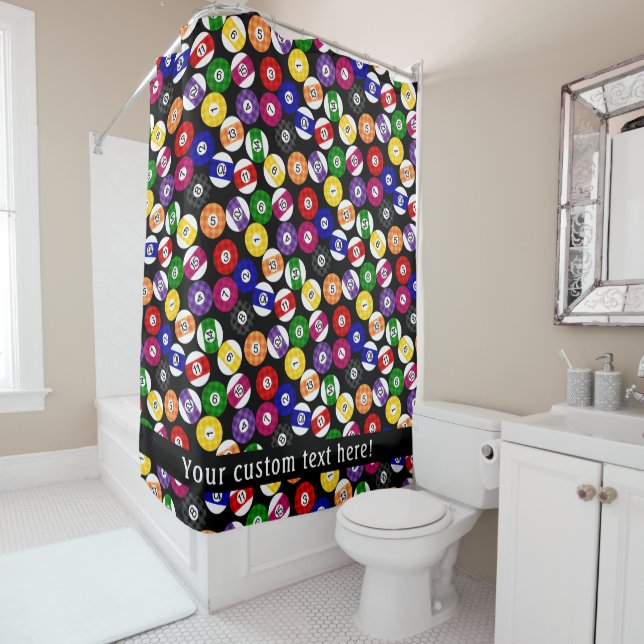 Fun Country Style Checkered Billiards Pattern Shower Curtain (In Situ)