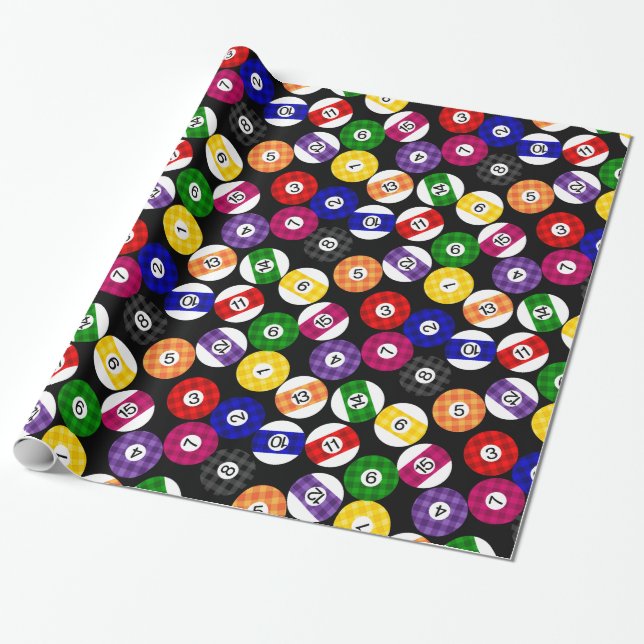 Fun Country Style Checkered Billiards Pattern Wrapping Paper (Unrolled)