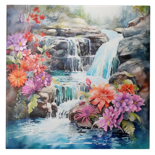 Fun Country waterfall scene  Ceramic Tile (Front)