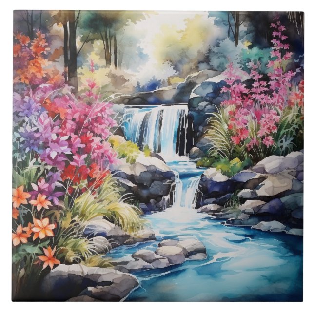 Fun Country waterfall scene Ceramic Tile (Front)