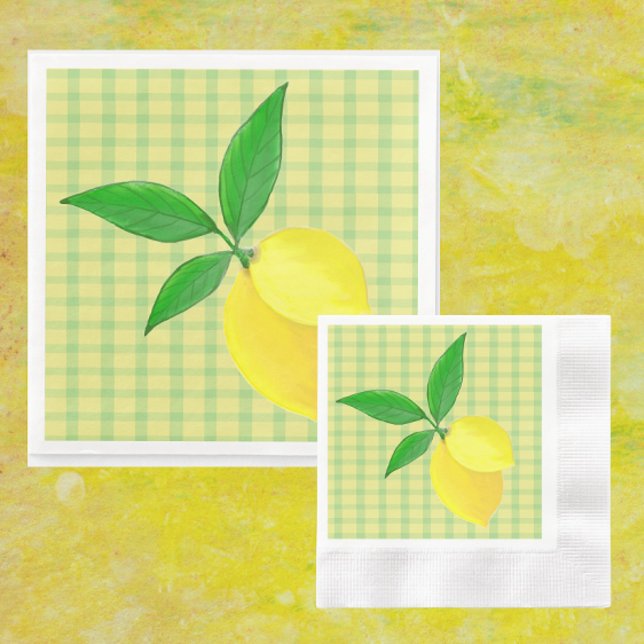 Fun Country Yellow Green Check Lemon  Napkins (Paper party napkins are zesty!)