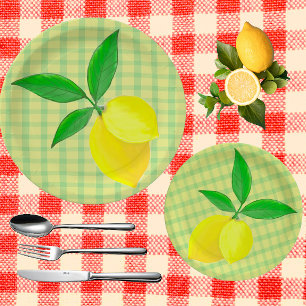 Fun Country Yellow Green Check Lemon Paper Plates