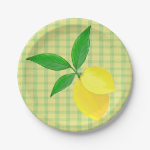 Fun Country Yellow Green Check Lemon  Paper Plates