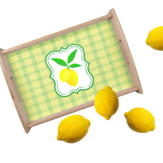 Fun Country Yellow Green Check Lemon  Serving Tray