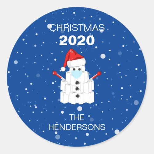 Fun Covid 2020 Toilet Roll Snowman Christmas Classic Round Sticker