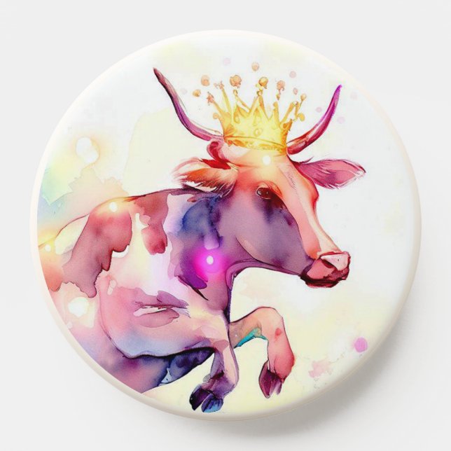 Fun Cow Design Rainbow Watercolor Art Funny Pastel PopSocket (Popsocket)