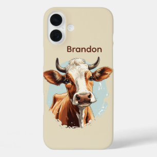 Fun cow lovers add name iPhone 16 plus case